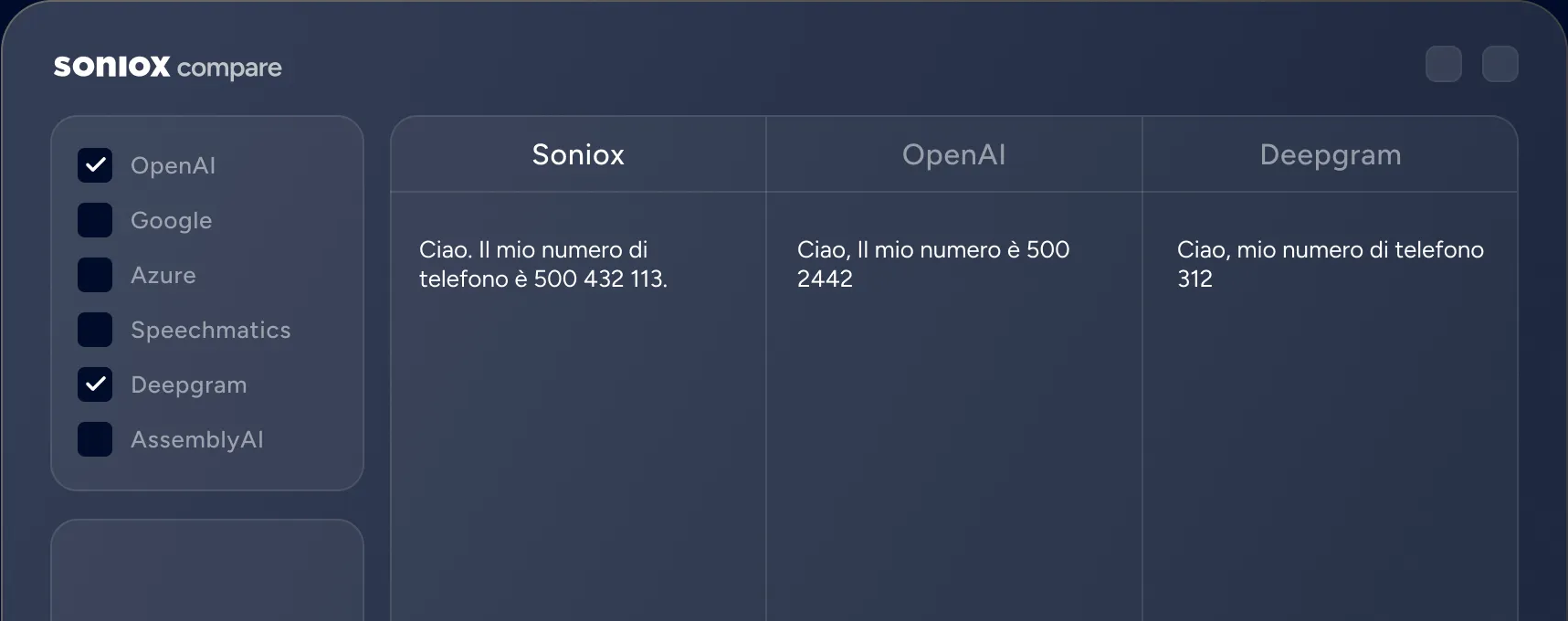 See how Soniox compares to other providers